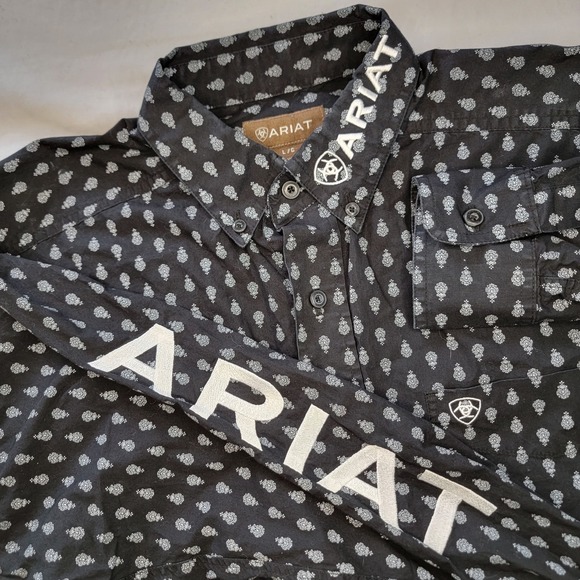 Ariat Pro Team Shirt Men L Black All Over Print Rodeo Western Cowboy Long Sleeve - Picture 1 of 4
